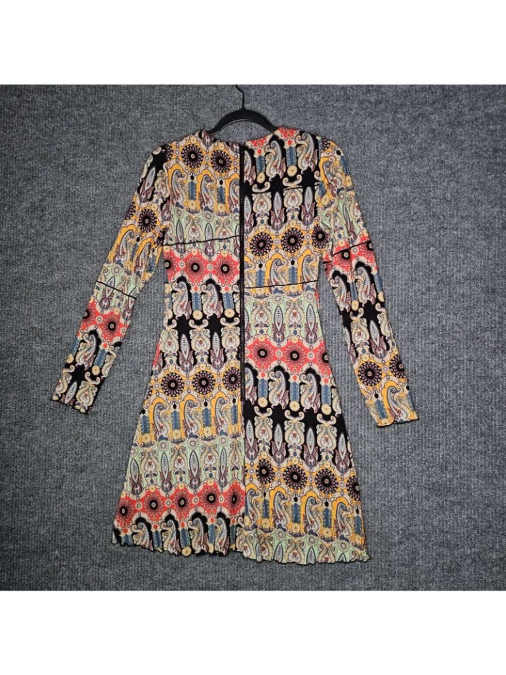 ALICE + OLIVIA sz 8 Delora Paneled Flare Mini Dress Patchwork boho tribal - Picture 4 of 8